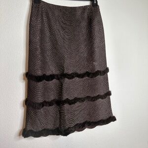 Vintage Oscar De La Renta Skirt Women Size 8 Faux Leather Fur A Line Scalloped